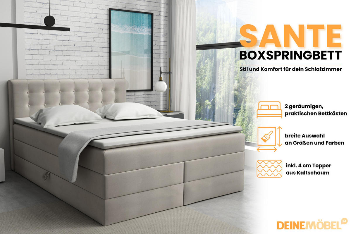 BOXSPRINGBETT SANTE 200/200 in Velour Beige - Beige, Holz/Holzwerkstoff (200/200cm) - Deine Möbel 24