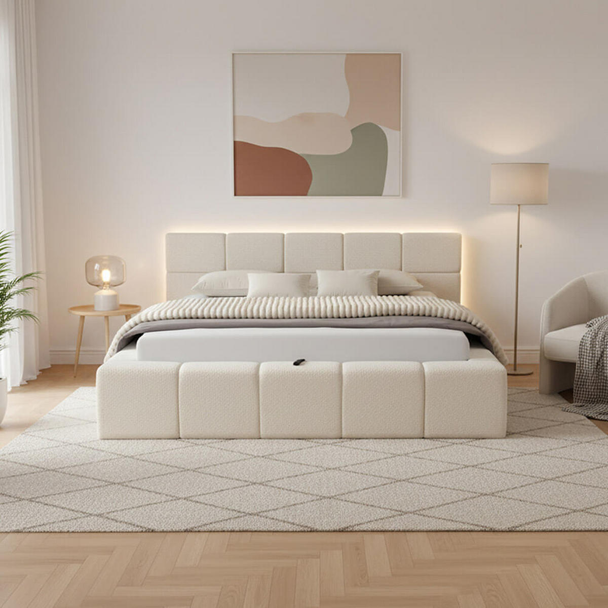 LED BETT GALA - Beige, Mit Matratze - Beige, Kunststoff - Home Deluxe