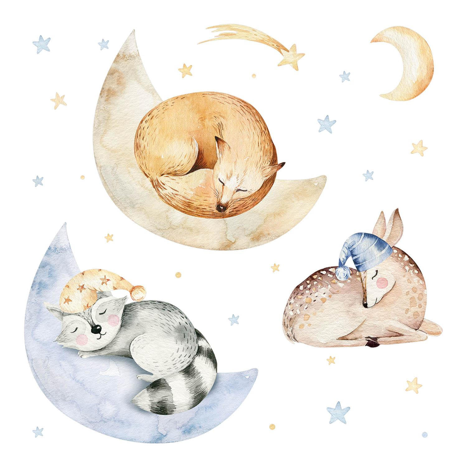 WANDAUFKLEBER 80x115cm - Schlafende Tiere - Multicolor, Kunststoff (80/115/0.1cm) - Wallfluent