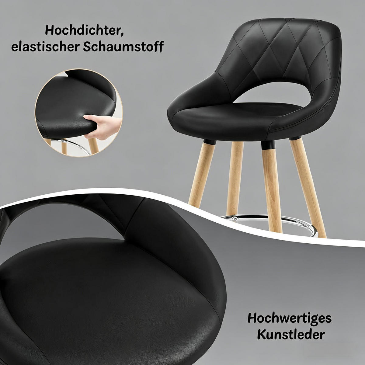 BARHOCKER Schwarz 1er-Set mit Rückenlehne und Massivholzbeinen - Schwarz, Holz (43/70/40cm) - PANGIVO