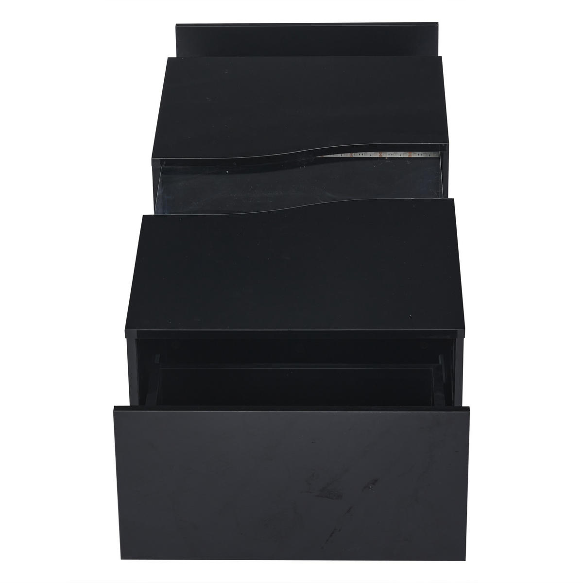 COUCHTISCH 100/50/35 cm schwarz Hochglanz mit 2 Schubladen und LED-Beleuchtung - Schwarz, Holzwerkstoff (100/50/35cm) - OKWISH