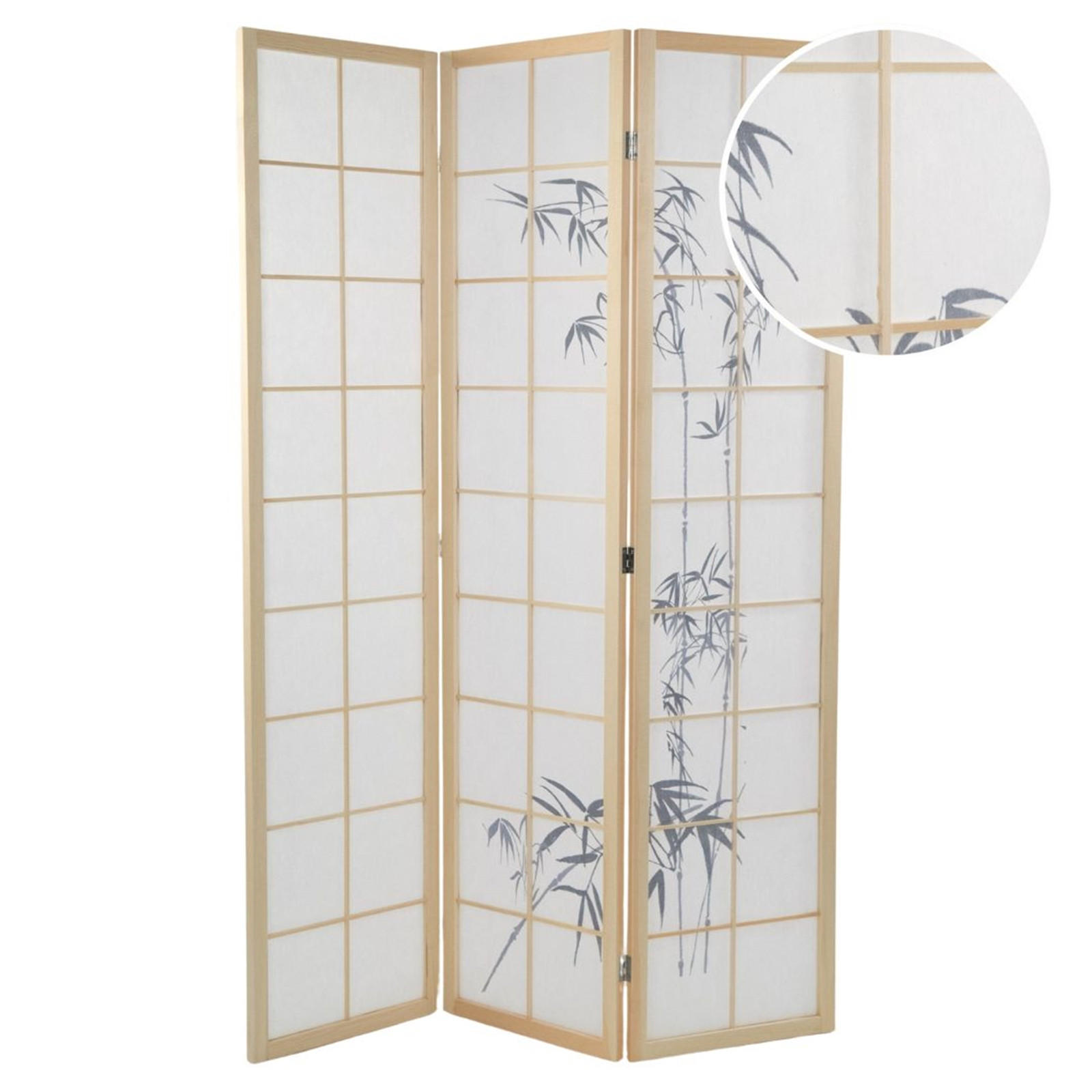 RAUMTEILER Asia Reispapier mit Bambusmotiv Weiss-hellbraun - Weiß, Holz (120/170/3cm) - DESIGN DELIGHTS