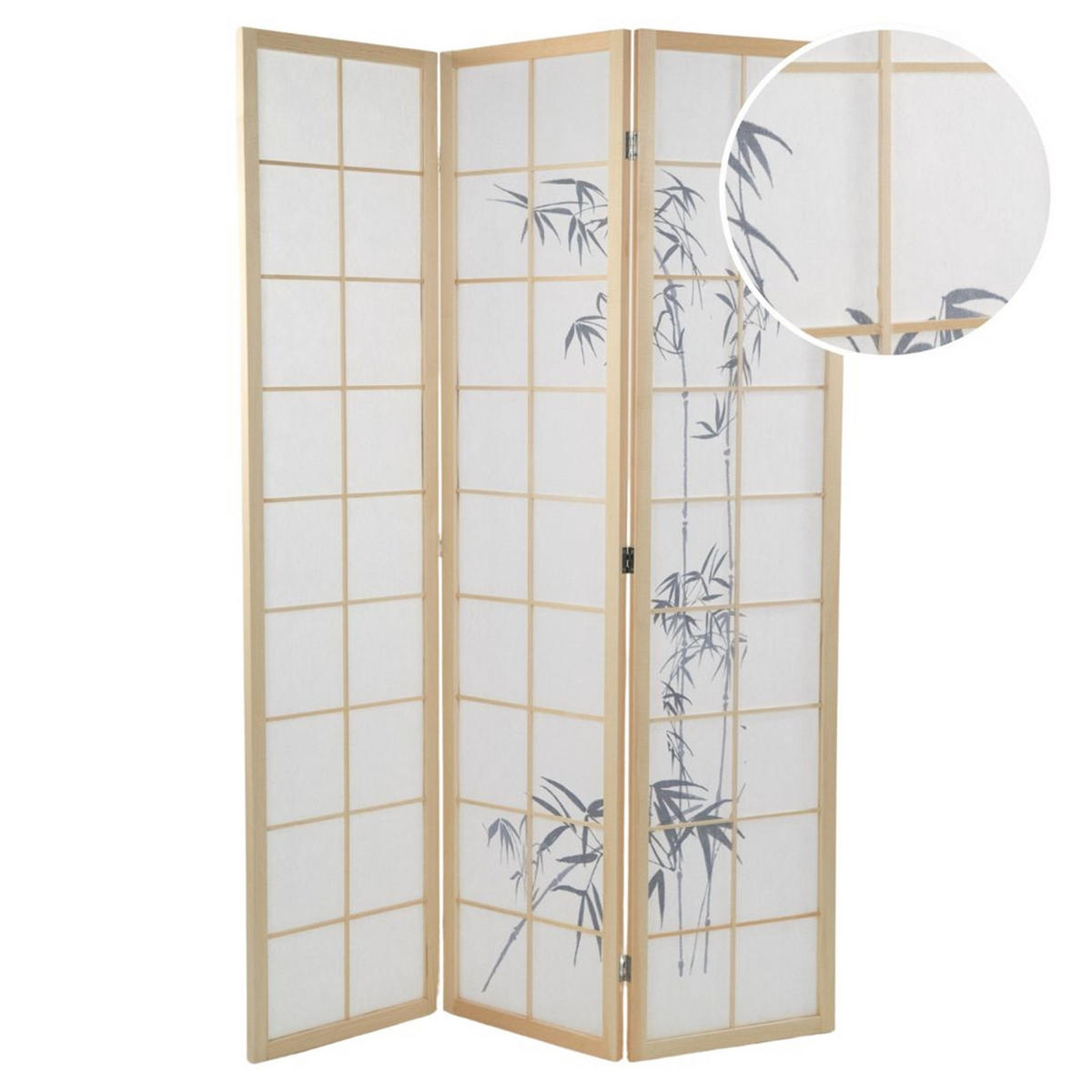 RAUMTEILER Asia Reispapier mit Bambusmotiv Weiss-hellbraun - Weiß, Holz (120/170/3cm) - DESIGN DELIGHTS