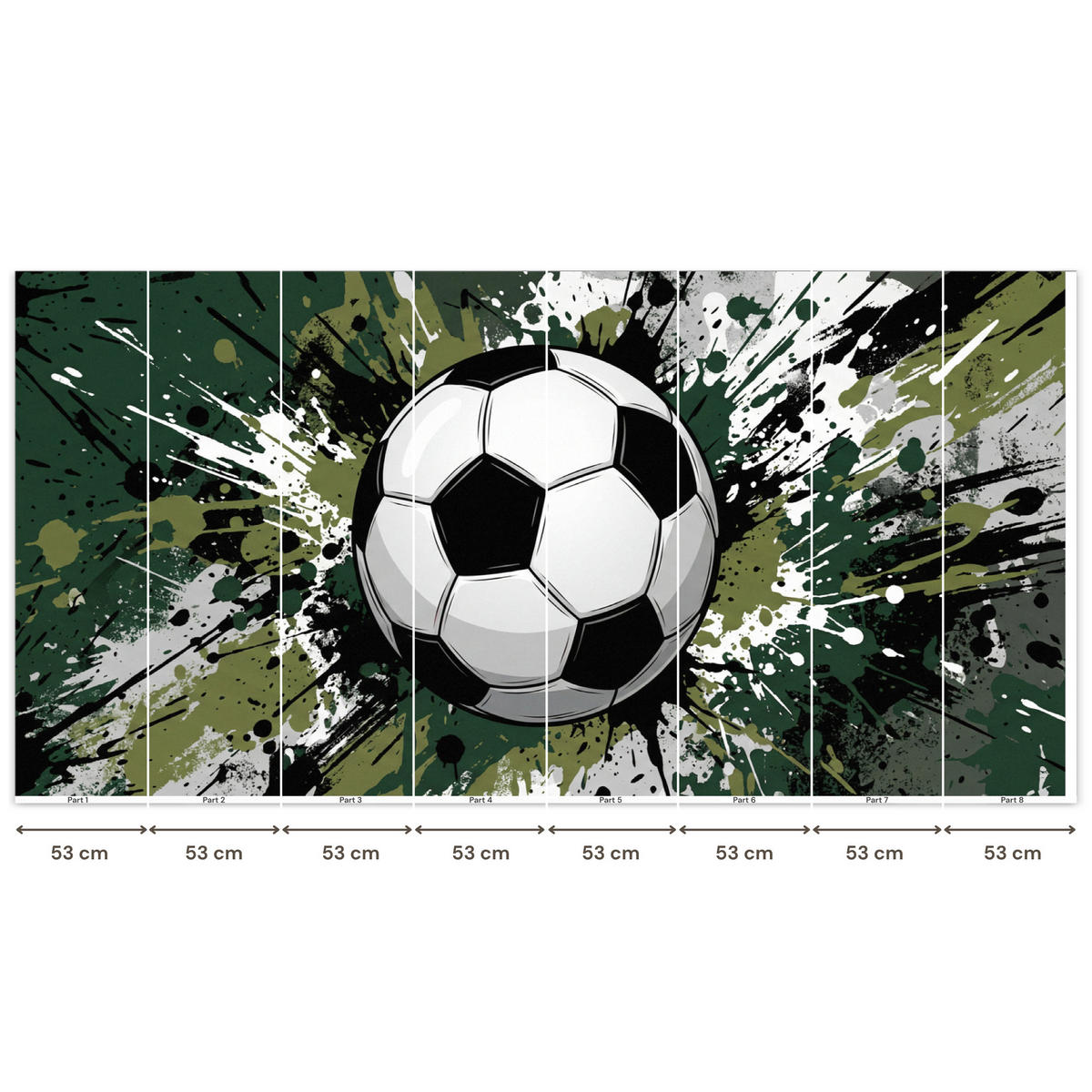 KINDERTAPETE - Fußball - Farbe - Spritzer - Grün - 400x200 cm - Dunkelgrün, Papier (400/200cm) - OnlyWow