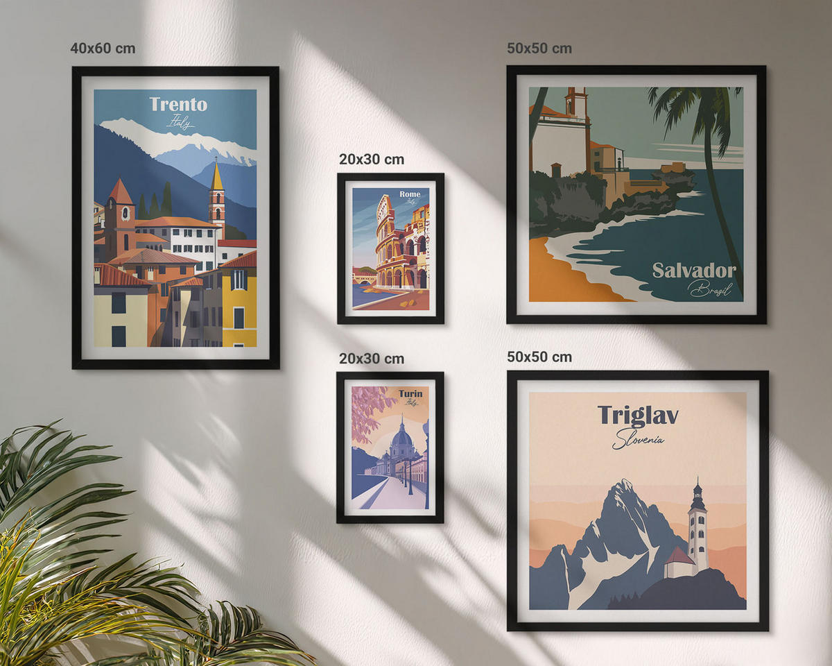 BILDER SET 5er Set - 50x50 cm & 20x30 cm & 40x60 cm Schwarzer Rahmen - Blicke auf berühmte Orte am Meer - Schwarz, Kunststoff (40/60cm) - TULUP
