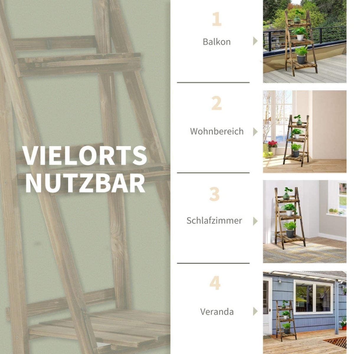 PFLANZENSTÄNDER 3-Etagen , klappbarer 93 cm , Dunkelbraun - Braun, Holz (37/93/40cm) - Kaket