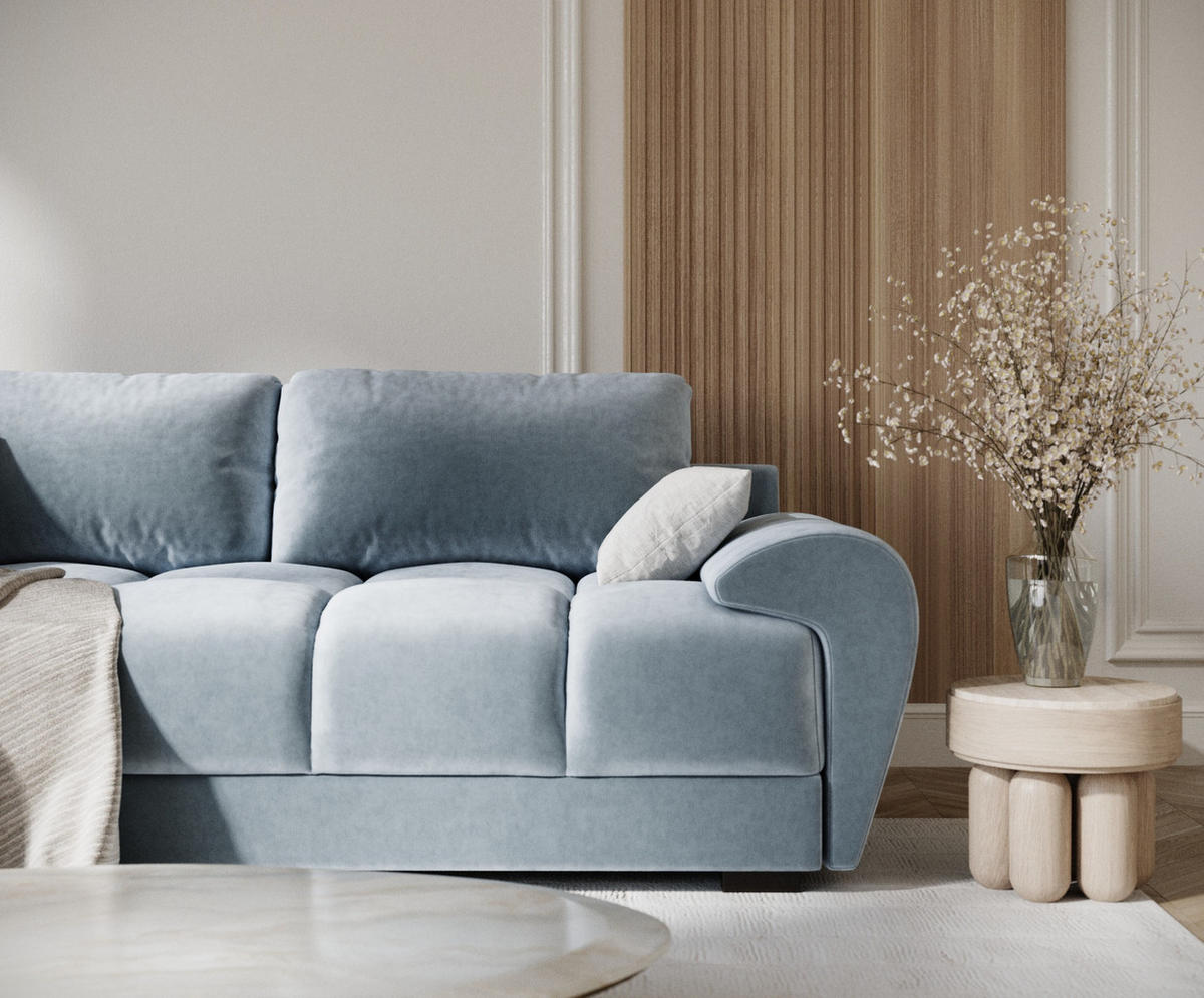 3-SITZER SOFA Peebles Blau Samtstoff - Blau/Schwarz, Holz/Holzwerkstoff (244/90/101cm) - Maison de Reve