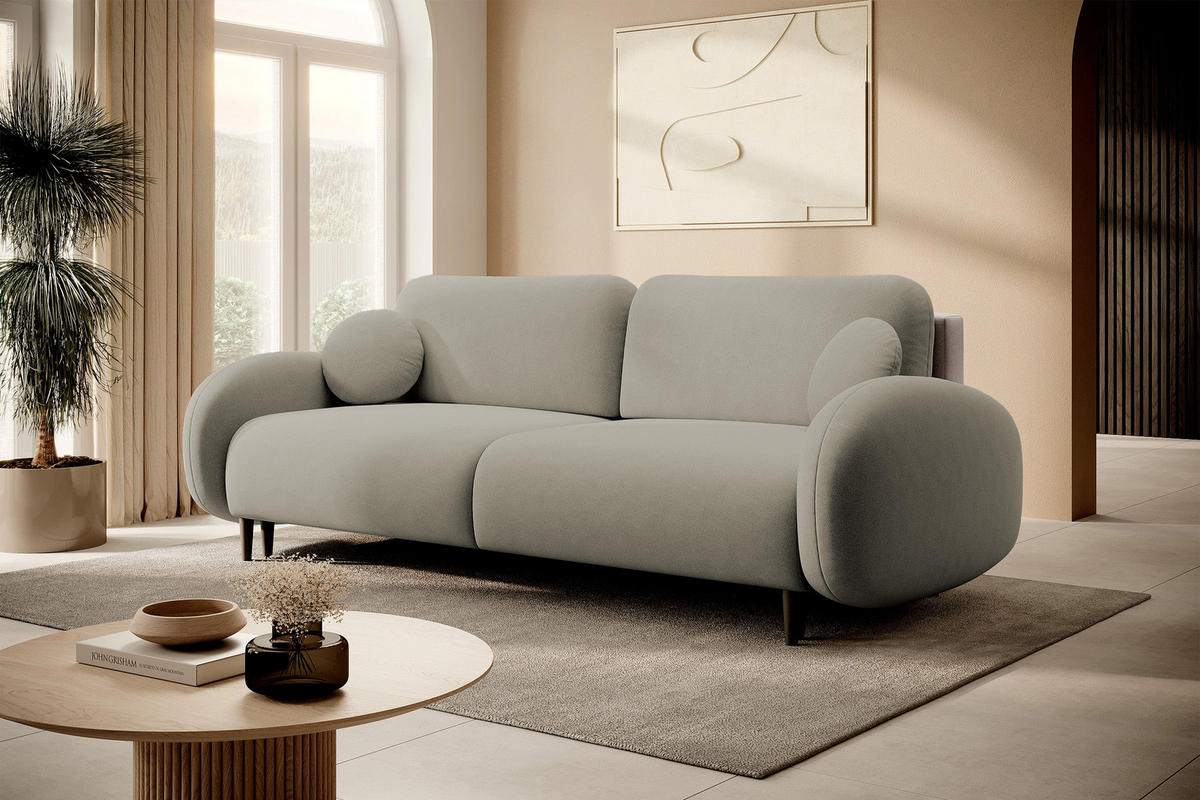 SCHLAFSOFA Bafra Beige Velours - Beige/Schwarz, Holz/Textil (232/92/102cm) - Selsey