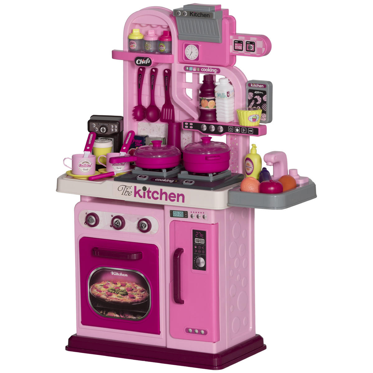 SPIELKÜCHE DE-18733 mit Licht & Sound, 33-teilig Rosa - Pink, Kunststoff (53/22/69cm) - ComfortXL