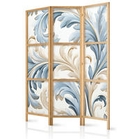 PARAVENT Japanischer 3-tlg 135x172 cm Bl tter Ornamente - Blau, Holz/Textil (135/172/3cm) - Muralo
