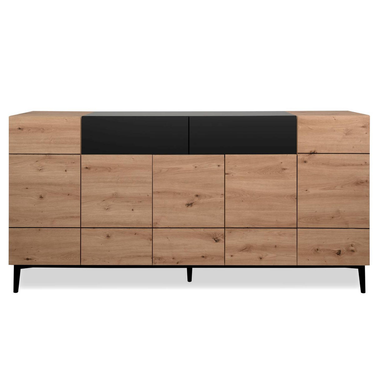 SIDEBOARD 180/90/42 cm Eiche, Schwarz - Schwarz/Braun, Holz (180/90/42cm) - Homestyle4u
