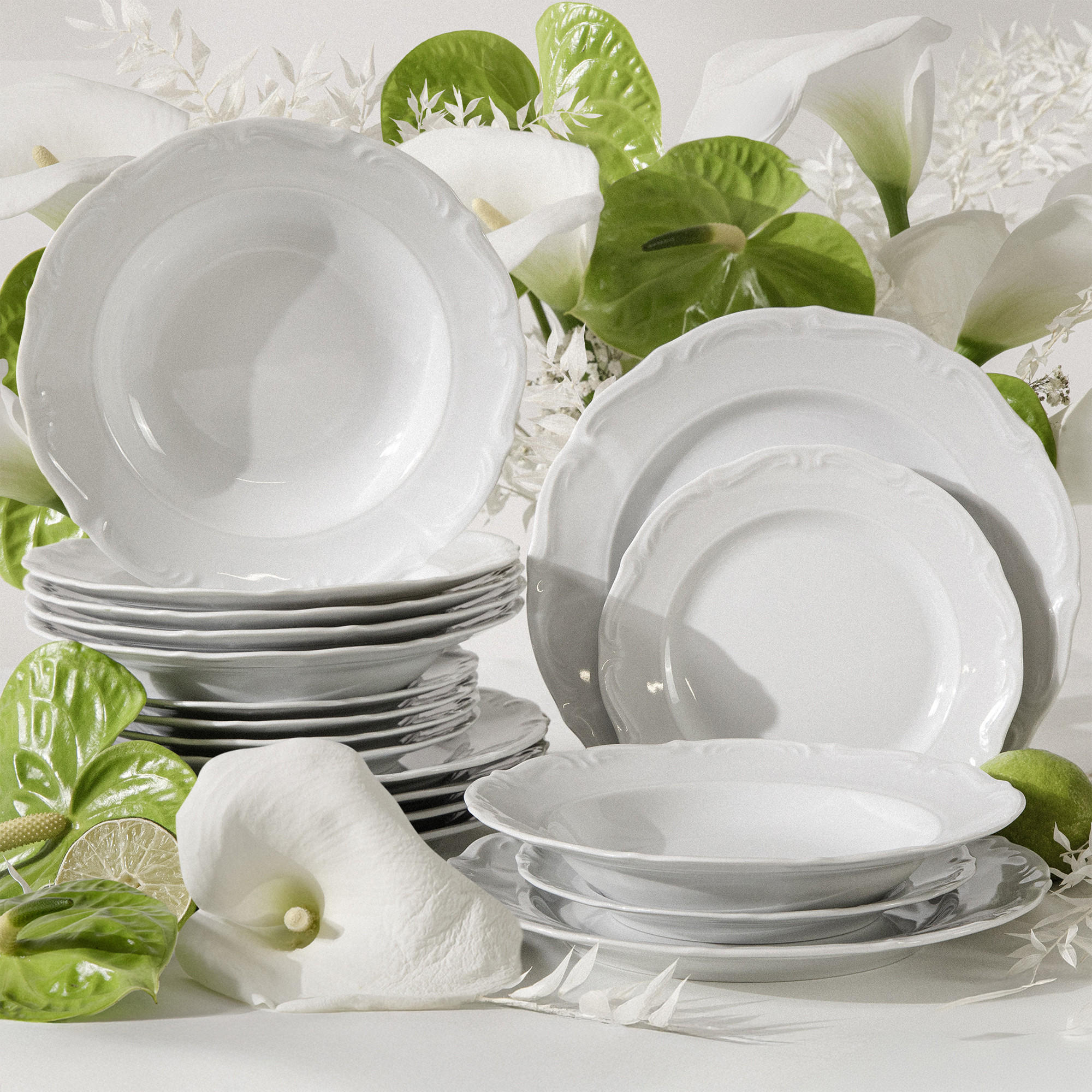 TAFELSERVICE 6 Personen Chodziez MARIA TERESA 18-tlg - Weiß, Keramik (25/2/25cm) - KONSIMO®