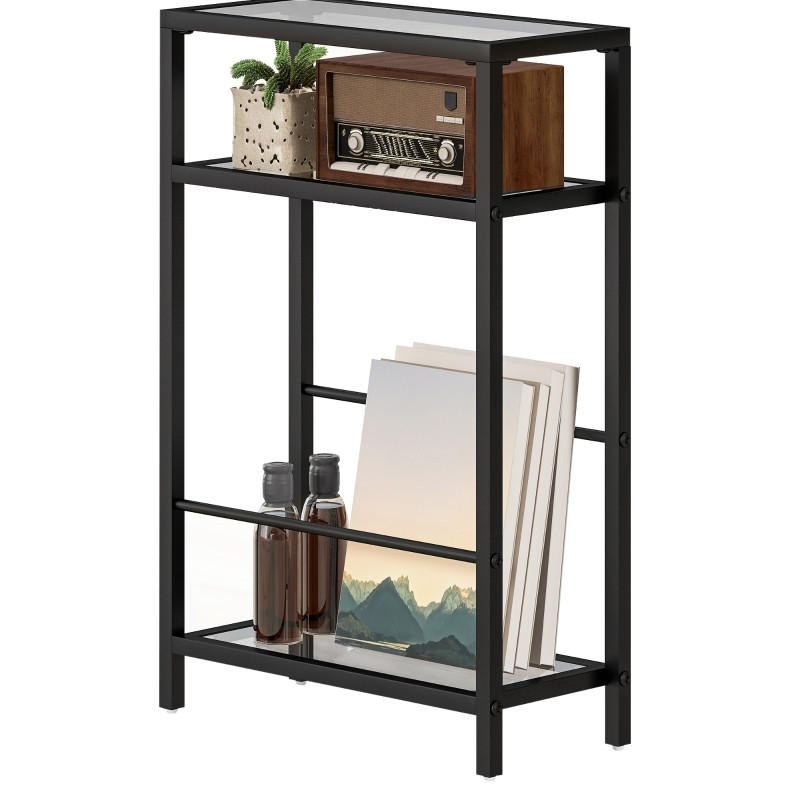 BEISTELLTISCH 40/18/62 cm in Schwarz mit 3 Glasablagen - Schwarz, Glas (40/18/62cm) - BEAOK