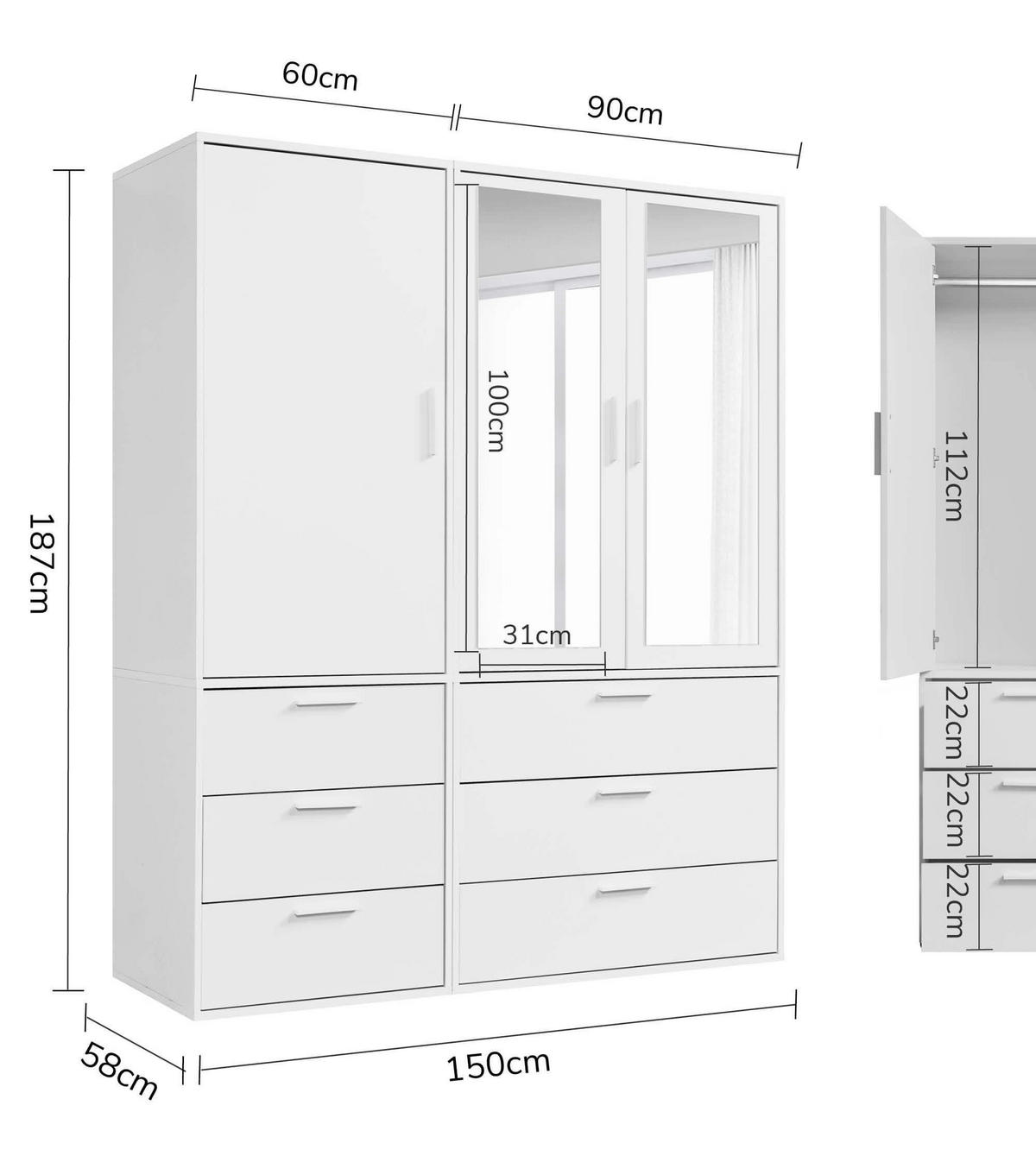 KLEIDERSCHRANK mit Spiegel Der Grenzenlose - Weiß, Holzwerkstoff (150/187/58cm) - Mokebo