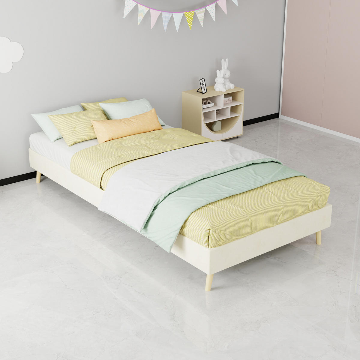 KINDERBETT 90/200 cm in Beige mit Bettkasten Stoff - Beige/Naturfarben, Holzwerkstoff/Textil (90/200cm) - STILVORA