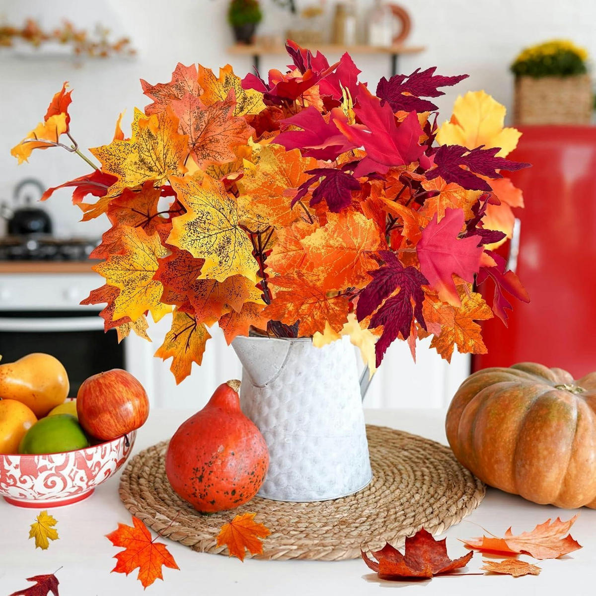 HERBSTSTRAUSS 4-teiliges Set Ahornblätter Orange 38 cm - Multicolor, Kunststoff (38cm)