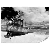 FOTOTAPETA Pre Obývaciu Izbu Čierno-Biela Loď Pláž More 450 x 315 cm - čierna/sivá, papier (450/315cm) - Muralo