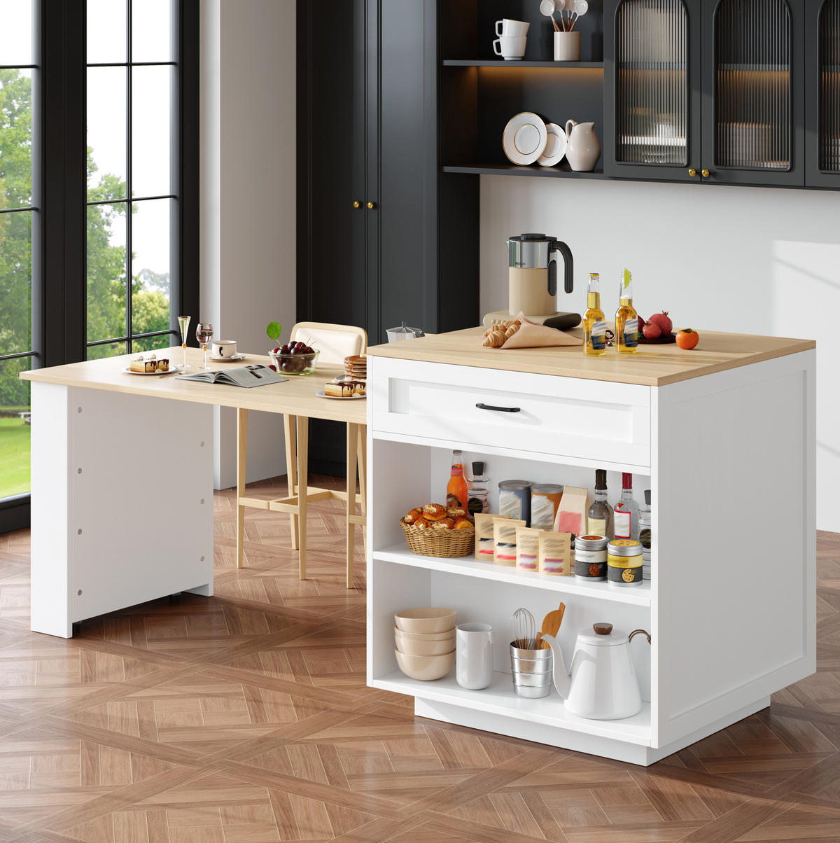 BARTISCH ausziehbar mit Stauraum 133-202 x 70 x 93,5 cm Weiß - Weiß, Holz (70/93.5/202cm) - Beauniv