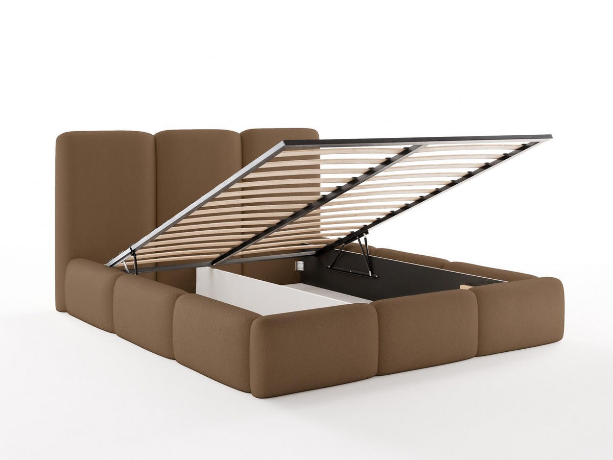POLSTERBETT VARDO 180x200 cm mit Bettkasten, Stauraum und Metall-Lattenrost – Bouclé Stoff Braun - Schwarz/Braun, Textil/Metall (180/200cm) - Luxkor24