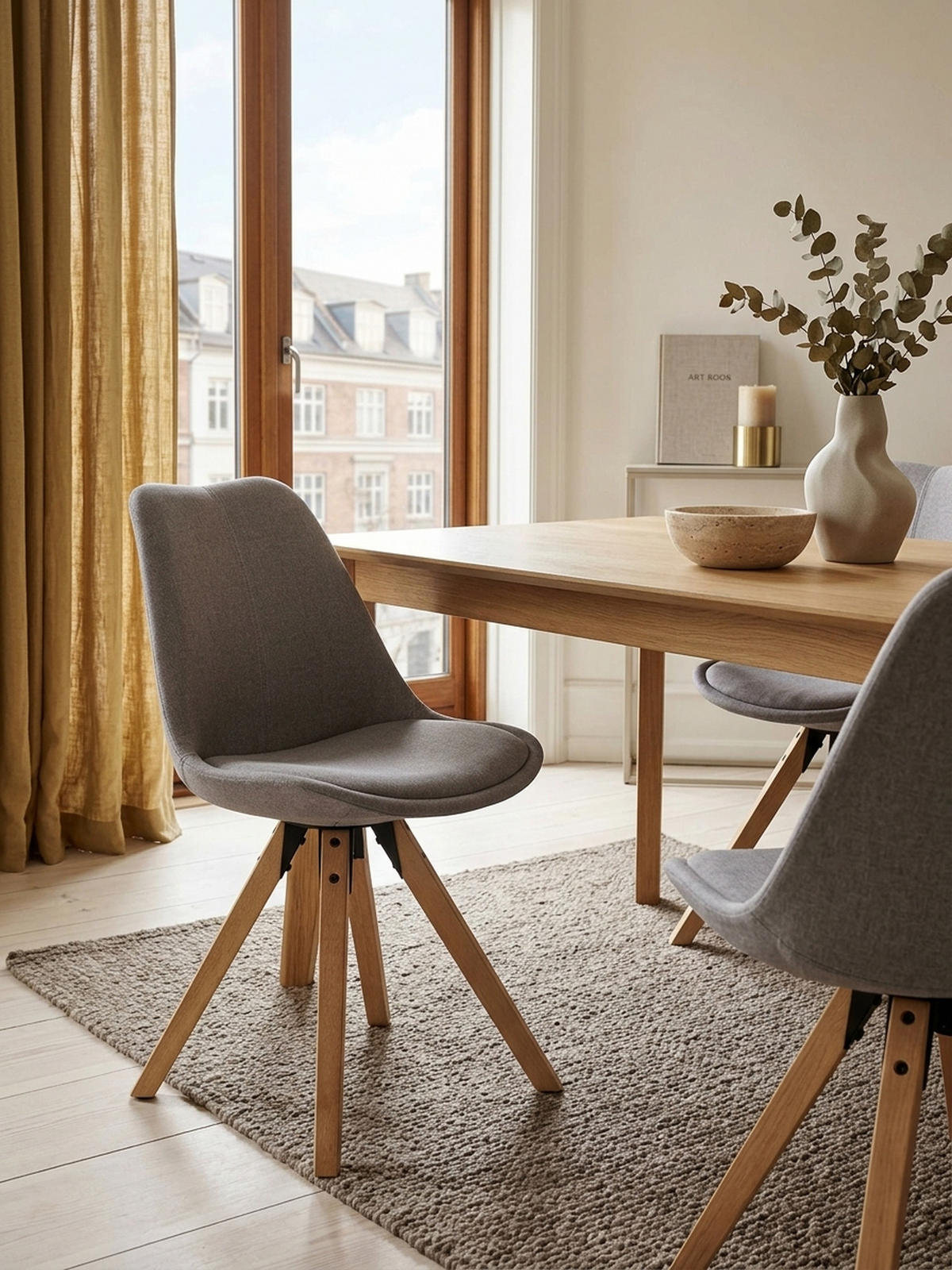 ESSZIMMERSTUHL 2er Set Stoffbezug mit Holzgestell Skandinavisch gepolstert, Grau 49x52x87 cm - Beige/Grau, Holz/Textil (49/87/52cm) - KADIMA DESIGN