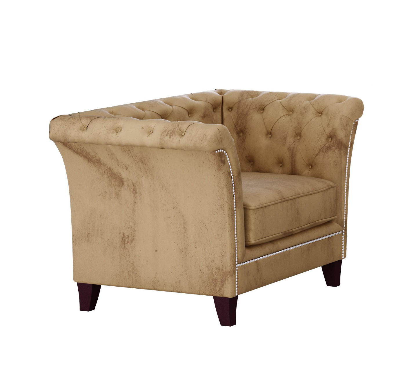 CHESTERFIELD-SESSEL Fusion Beige Samt - Beige/Braun, Holz/Textil (116/75/82cm) - S-Style Möbel