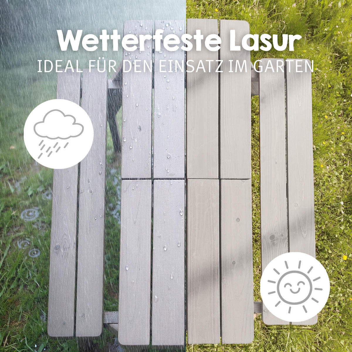 KINDERSITZGARNITUR OUTDOOR + mit Spielwannen und Bankkissen - Hellgrau, Holz - Roba