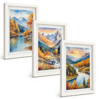 BILDER SET 3er Set - 20x30 cm Weißer Rahmen - Berglandschaft, Fluss, Herbst - Weiß, Kunststoff (20/30cm) - TULUP
