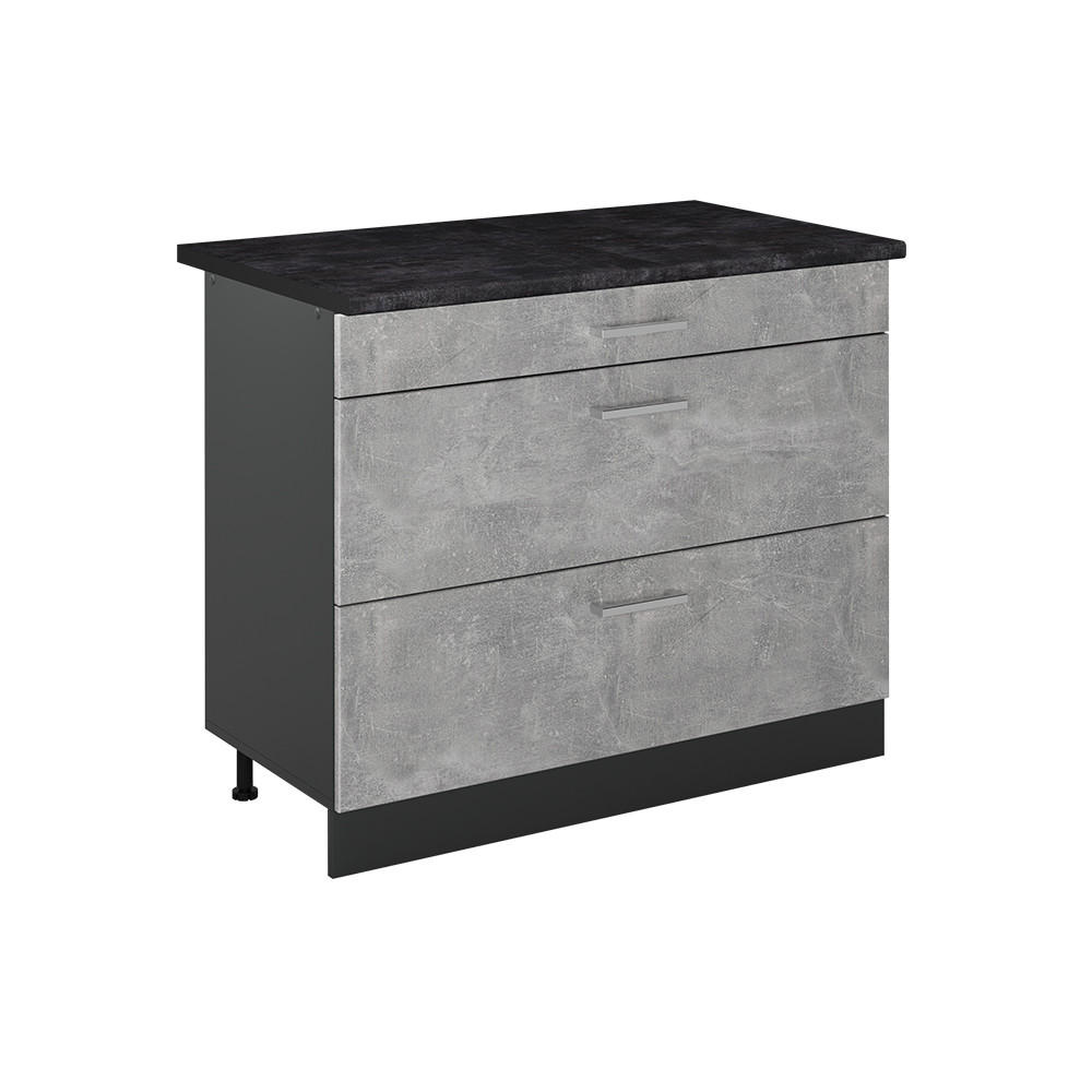 KÜCHENUNTERSCHRANK R-Line, Beton/Anthrazit, 100 cm Arbeitsplatte Anthrazit - Anthrazit/Grau, Holzwerkstoff (100/81.6/60cm) - Vicco