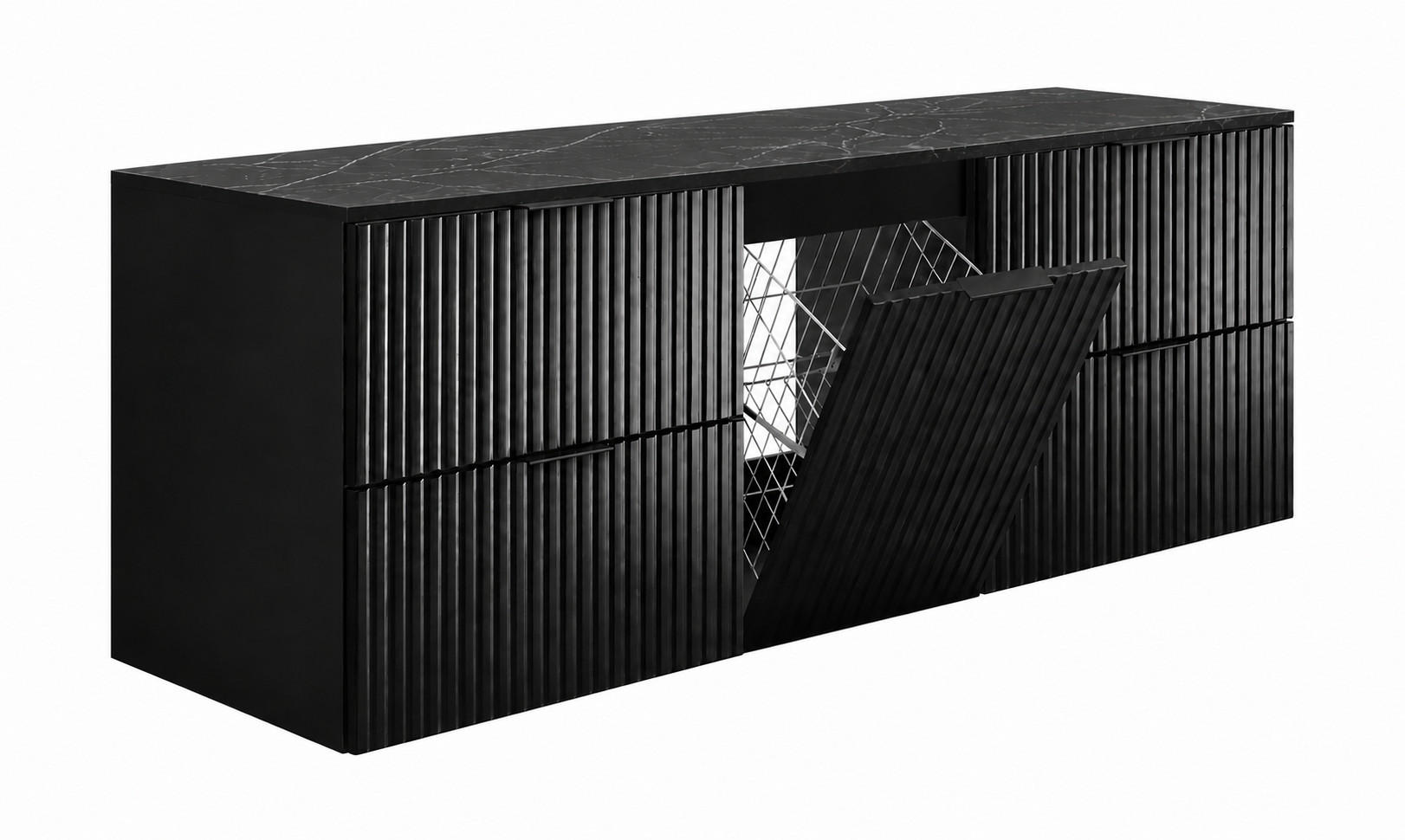 BADMÖBEL-SET MIT WÄSCHEKORB: Schwarz, Griffe Schwarz, 160 x 46 x 57 cm - Schwarz, Holzwerkstoff (160/57/46cm) - 3XE LIVING