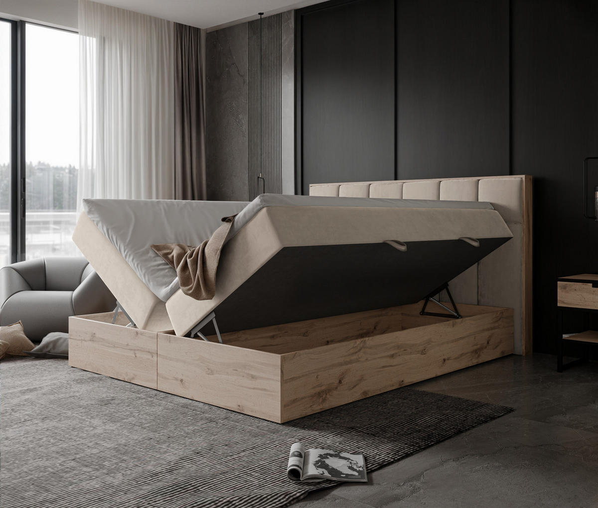 BOXBETT LAVIO II 160/200 cm, in Creme, mit Matratze und Topper - Creme, Holzwerkstoff/Textil (160/200cm) - Idohome