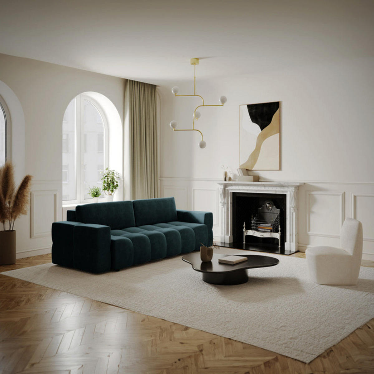 SCHLAFSOFA 4-SITZER Mit Stauraum Nussbaum Samt pfauenblau - Blau/Hellblau, Textil (247/90/102cm) - Sia Home