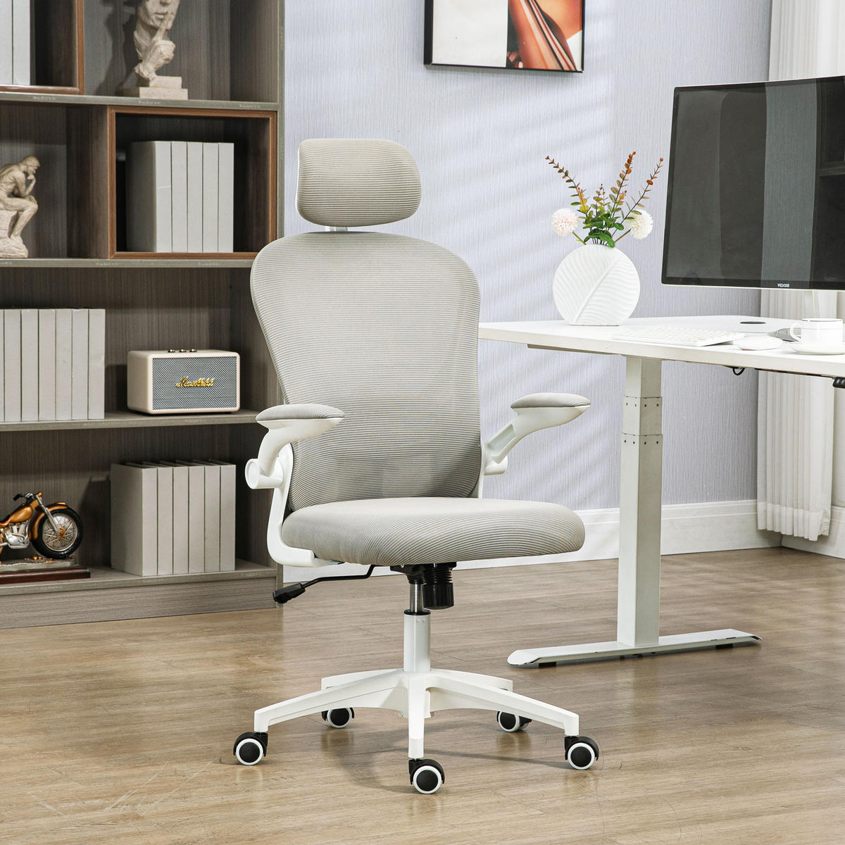 BÜROSTUHL, Grau, Polyester, Kunststoff - Grau, Kunststoff (64/120/62cm) - Vinsetto
