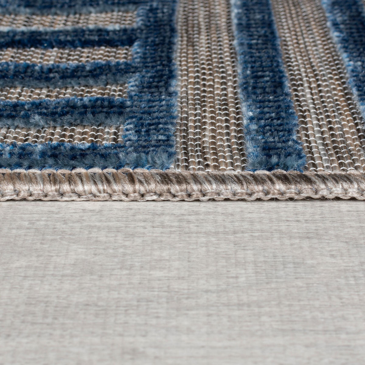 TEPPICH Outdoor Geometrisch, Terrasse schmutzabweisend Blau Rechteckig 80x150 - Blau, Textil (80/150cm) - KADIMA DESIGN