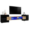 LOWBOARD MERANO Black, Blau LED Beleuchtung - Eiche Wotan/Schwarz, Glas/Holzwerkstoff (230/52.5/35cm) - Komodee