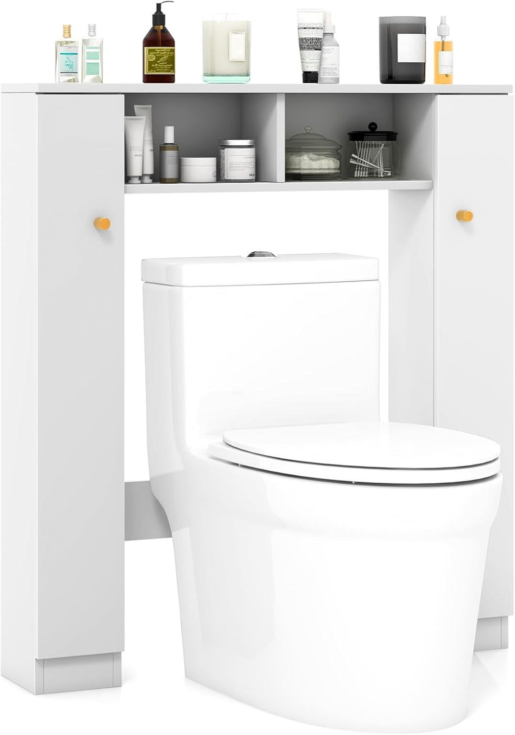 TOILETTENSCHRANK Bad Überbauschrank Weiß - Weiß, Holz (87.5/98/18cm) - COSTWAY