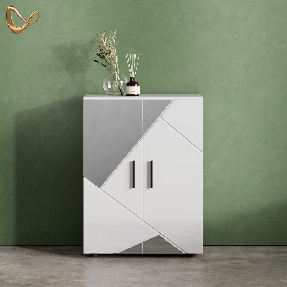 MIDISCHRANK Ronco Weiß Hochglanz mit Einsätzen 60 x 81 cm - Weiß Hochglanz/Grau, Holzwerkstoff (60/81/30cm) - Livinity®