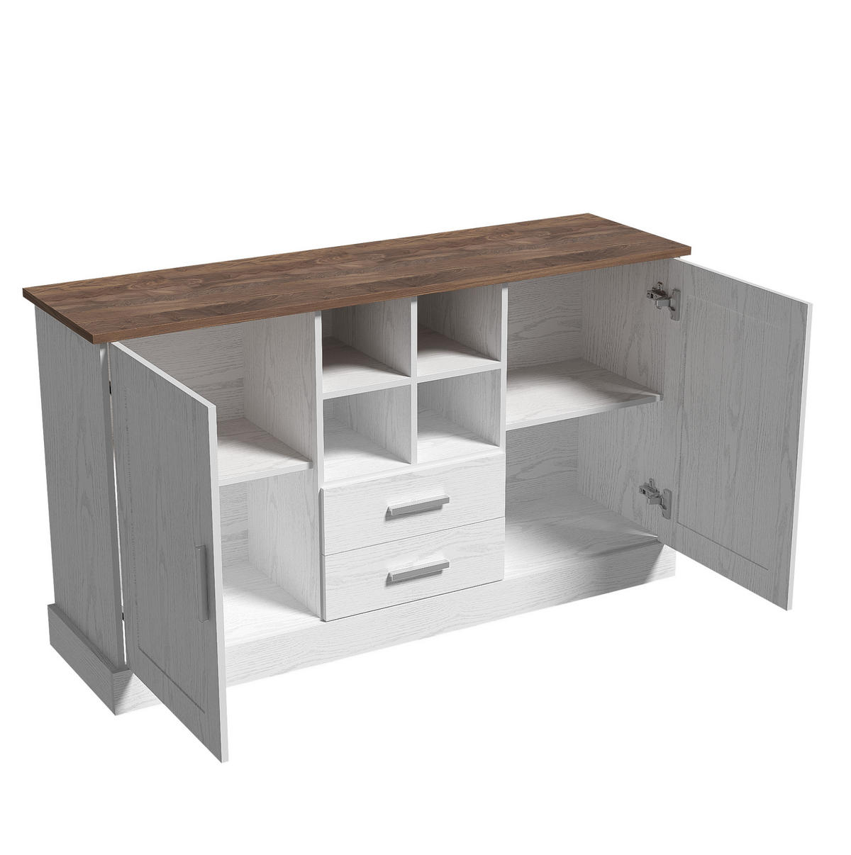SIDEBOARD aus Spanplatte 140x40x79,5 cm Weiß/Braun mit 2 Türen, 2 Schubladen und offenen Fächern - Weiß, Holzwerkstoff (140/79.5/40cm) - IVMEU