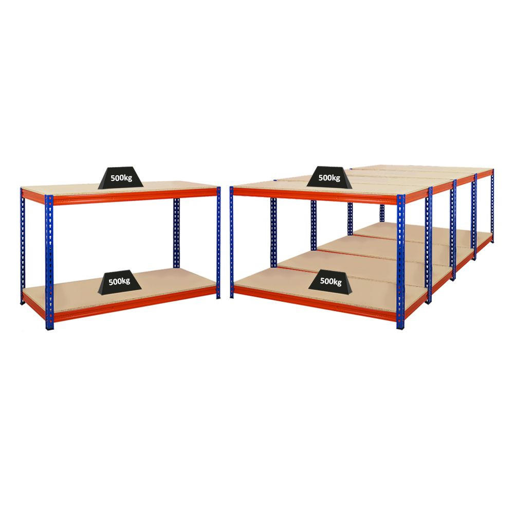 WERKBANK Strong Beast 2er-Set mit 2x 90x150x60 cm Fachlast 500 kg Blau-Orange - Orange, Metall (300/90/60cm) - PROREGAL