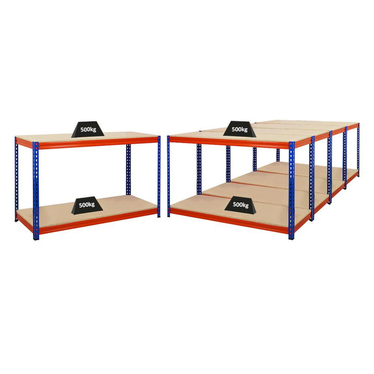 WERKBANK Strong Beast 2er-Set mit 2x 90x150x60 cm Fachlast 500 kg Blau-Orange - Orange, Metall (300/90/60cm) - PROREGAL