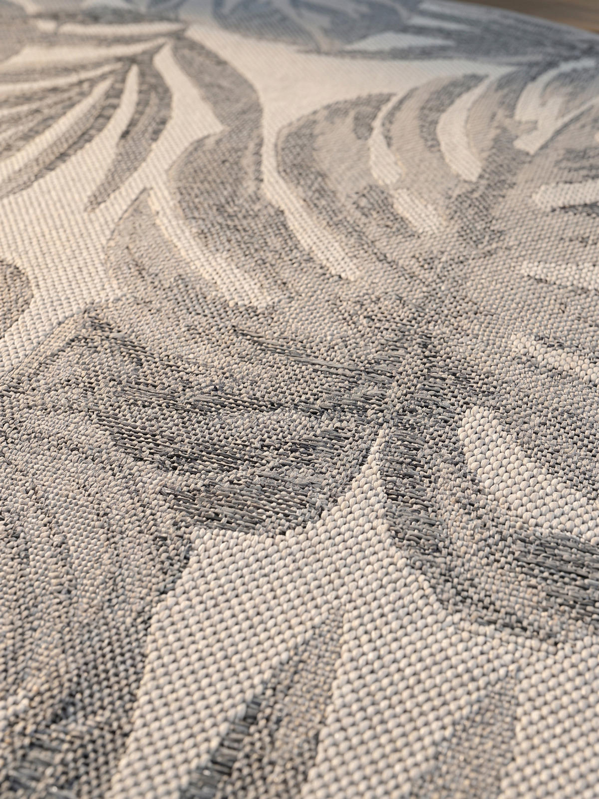 TEPPICH Outdoor VENTOUX in Grau, mit Tropen-Motiv, Ø 80 cm - Grau, Textil (80/80cm) - KADIMA DESIGN