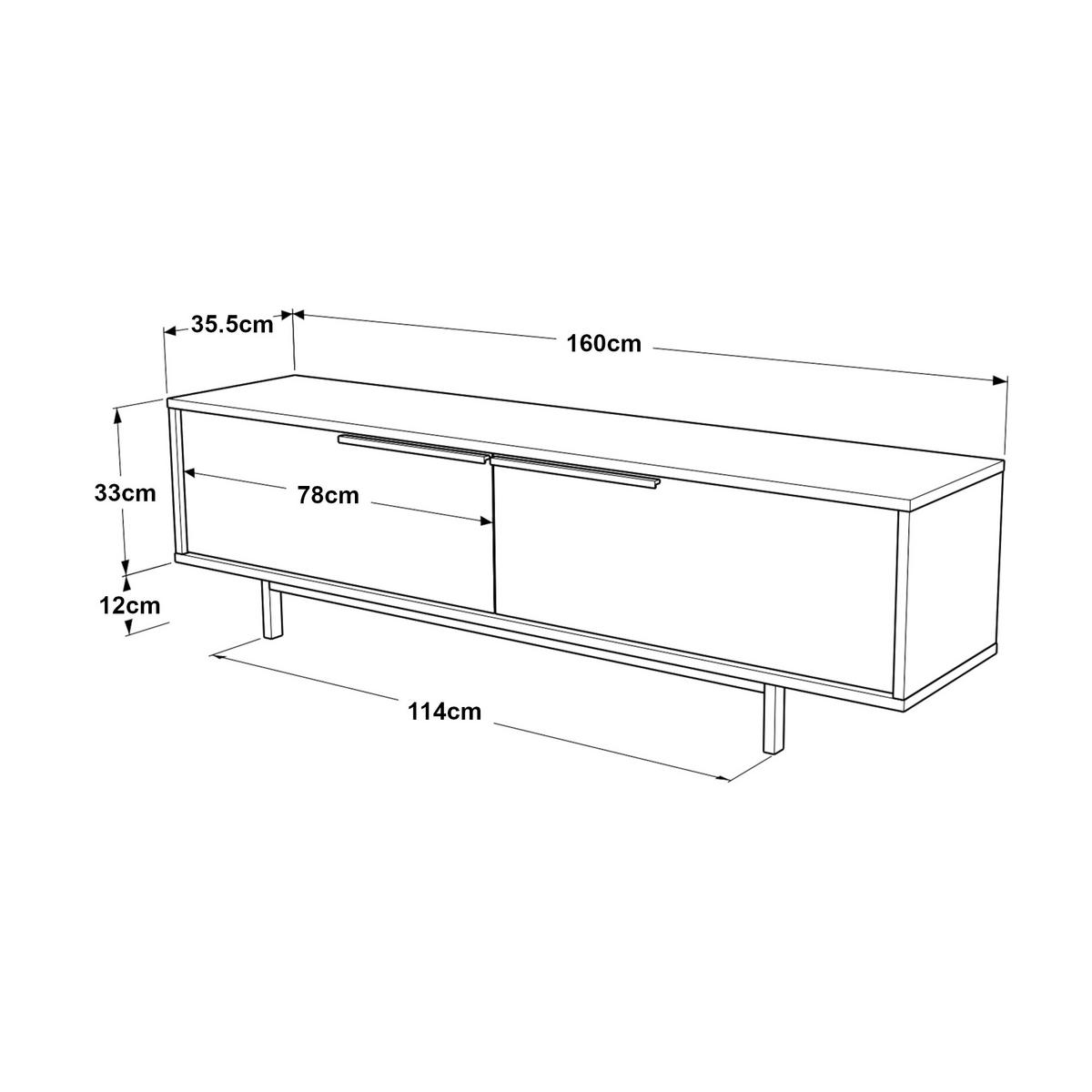 TV STOLEK Kvænangen - černá/barva dubu, kov/kompozitní dřevo (160/45/35.5cm) - [en.casa]