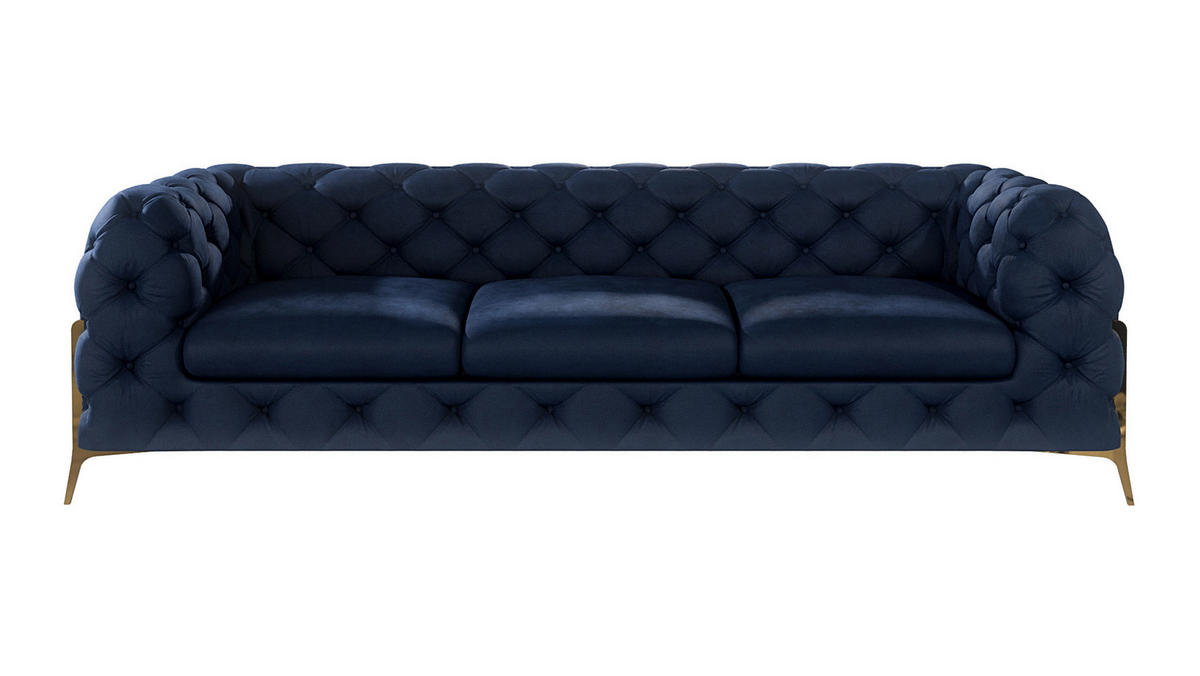 CHESTERFIELD-SOFA 3-Sitzer Lexi Marineblau Samt - Goldfarben/Dunkelblau, Holz/Textil (243/75/100cm) - S-Style Möbel
