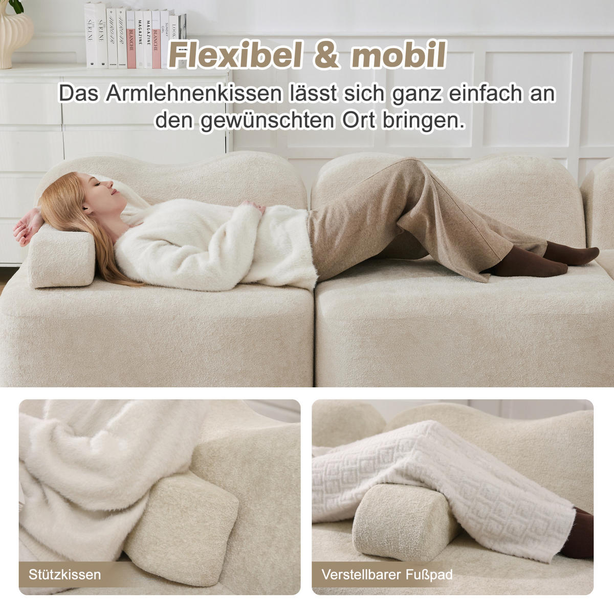 MODULARES Ecksofa mit tiefer Sitzfläche, Wellenform und flexiblem Aufbau, Beige - Beige, Textil (288/167cm) - Redom