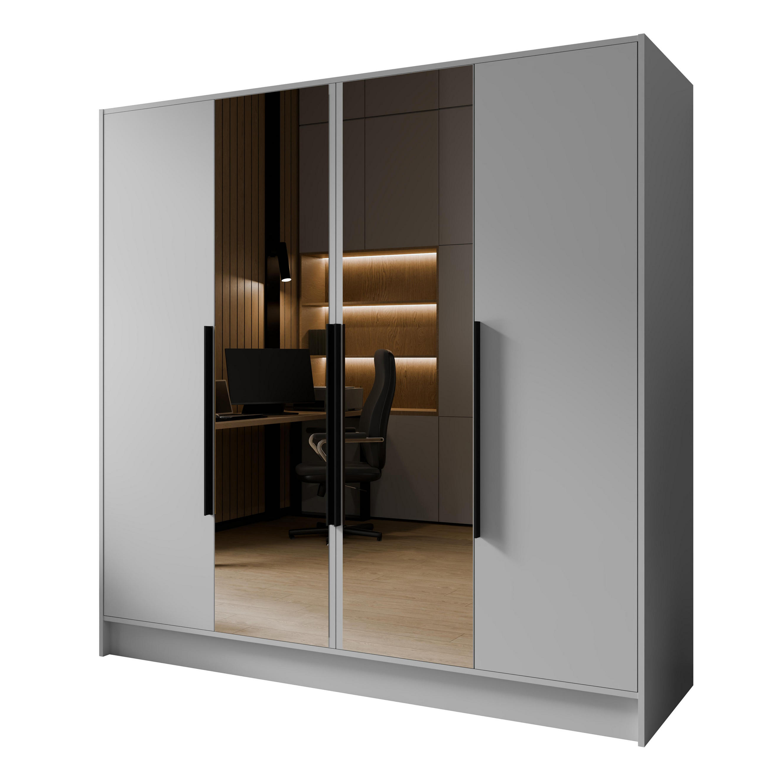 AN Furniture Store Drehtürenschrank Weiß, Schwarz 200x200x51 cm