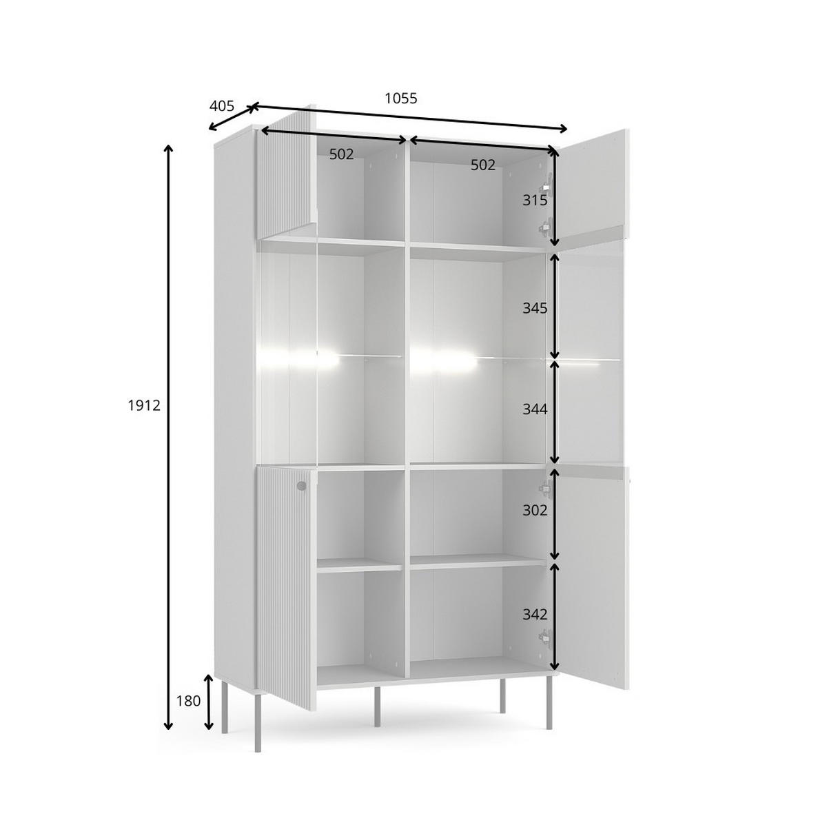VITRINE NIMB 191,2/105,5 cm in Grau - Grau, Holzwerkstoff (105.5/191.2/40.5cm) - MASSENO