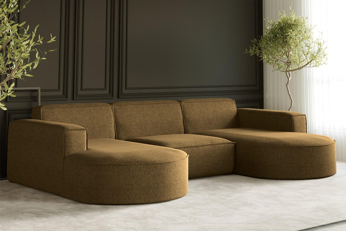 ECKSOFA U-Form MODENA STUDIO Stoff Verita Hellbraun - Hellbraun, Holz (165/299cm) - Kaiser Möbel