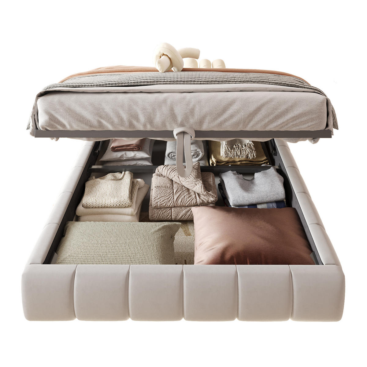 POLSTERBETT 140/200 cm in Beige mit Stauraum und LED-Beleuchtung - Beige, Textil (140/200cm) - Flora Grace