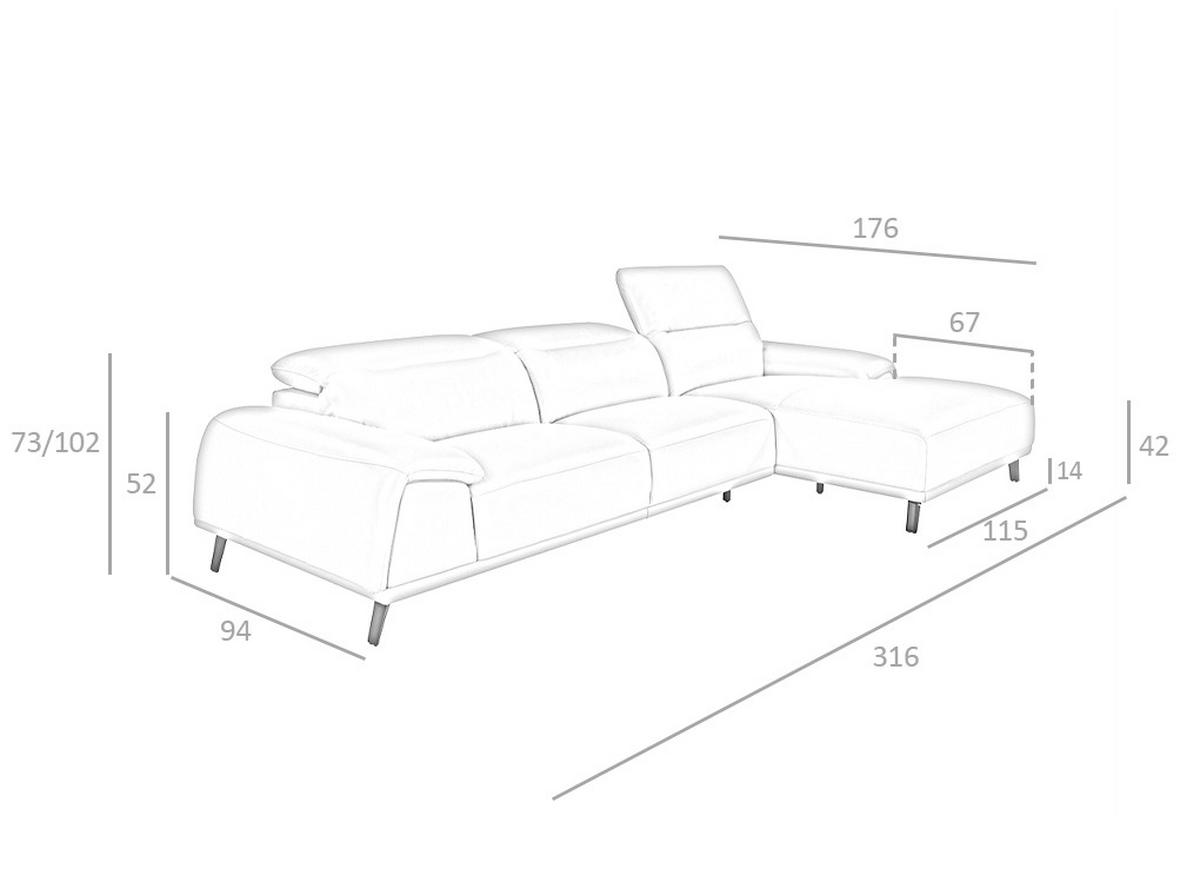 ECKSOFA Rechtes Chaiselongue-Sofa in Leder taupe grau 316/176/102 cm - Taupe/Greige, Leder/Metall (316/176cm) - ANGEL CERDA