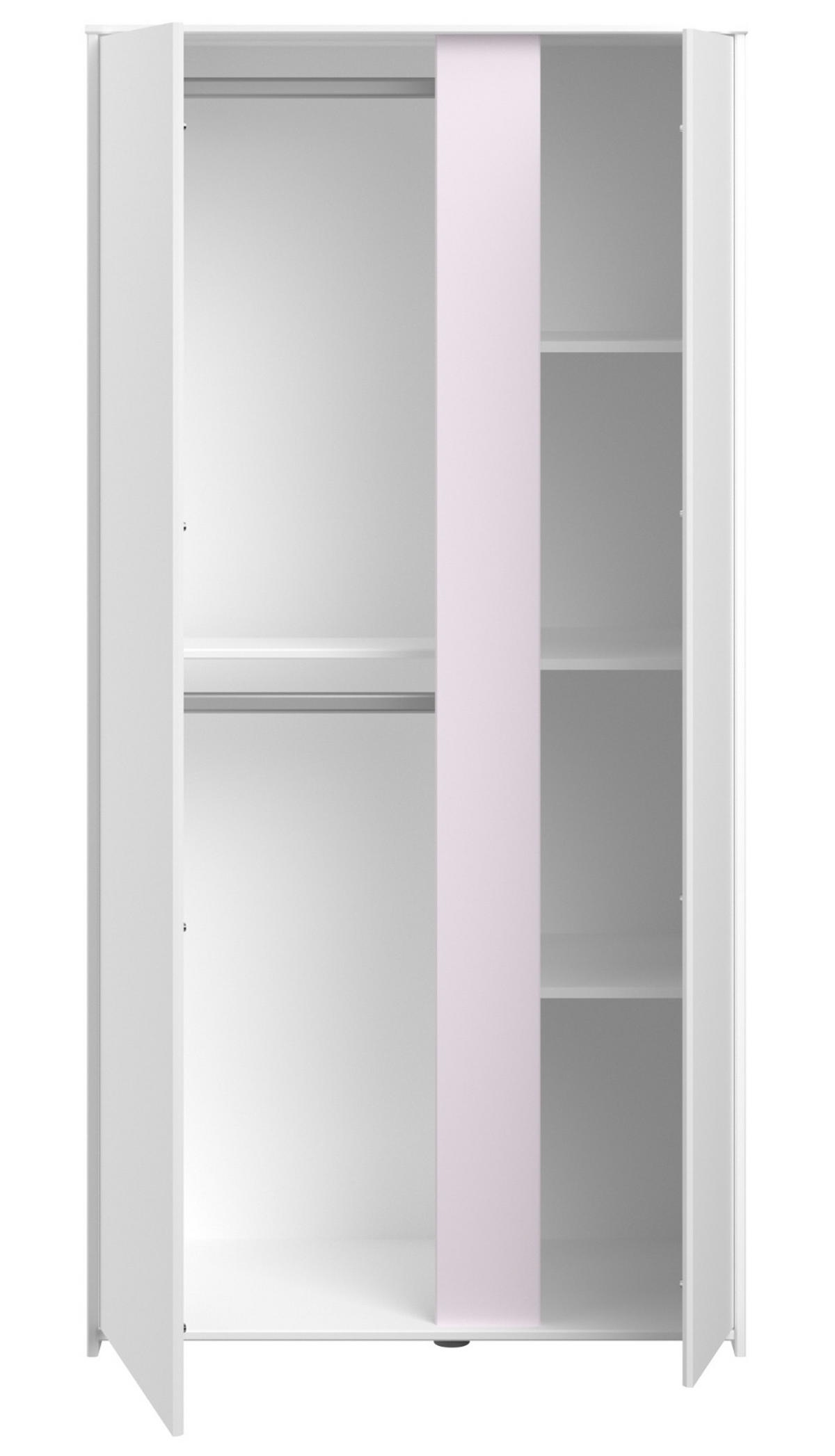 KINDERZIMMER Set 4-tlg. mit Kleiderschrank Kommode Nachttisch und Stauraumbett 90x200 - Weiß/Rosa, Holzwerkstoff/Kunststoff (100/182/203cm) - Parisot Meuble