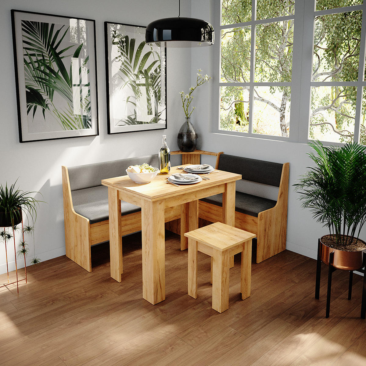 ESSZIMMER-ECKBANK Roman Sandeiche 43.5 x 43.5 cm - Anthrazit/Eiche Wotan, Holzwerkstoff (43.5/78/43.5cm) - Vicco